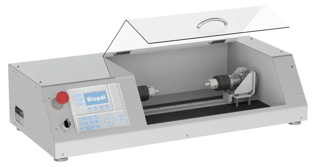 Biopdi torsion testing machine, Complete version, with display and keypad console, acrylic guard and two aligned chucks