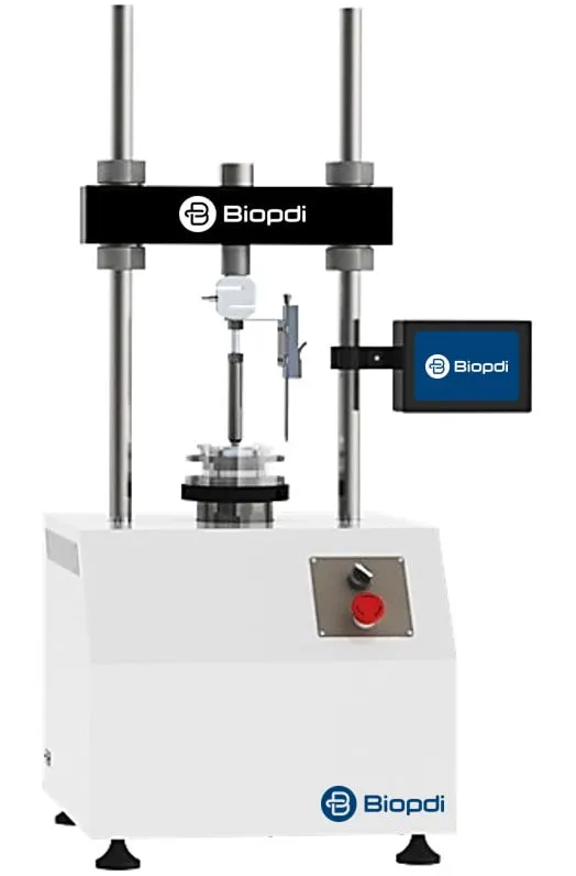 Biopdi automatic electric consolidation press, two-column frame, with consolidation cell and touchscreen
