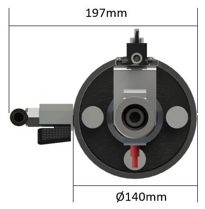 Biopdi D3P-ADS 3-inch consolidation device, top view: 140 mm diameter and 197 mm overall width