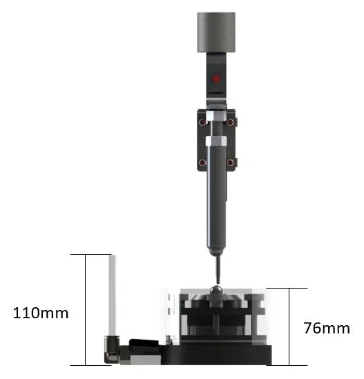 Front view of the Biopdi consolidation cell, 76 mm tall, with a 110 mm side tube