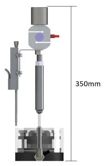 Side view of the Biopdi consolidation apparatus assembled with the loading assembly, overall height of 350 mm