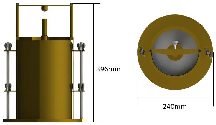 Dimensions of the Biopdi CBR fixture: 396 mm high and 240 mm in diameter