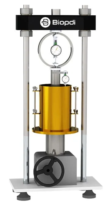 Biopdi manual CBR and Marshall press with drive handwheel, proving ring, dial indicator and CBR fixture