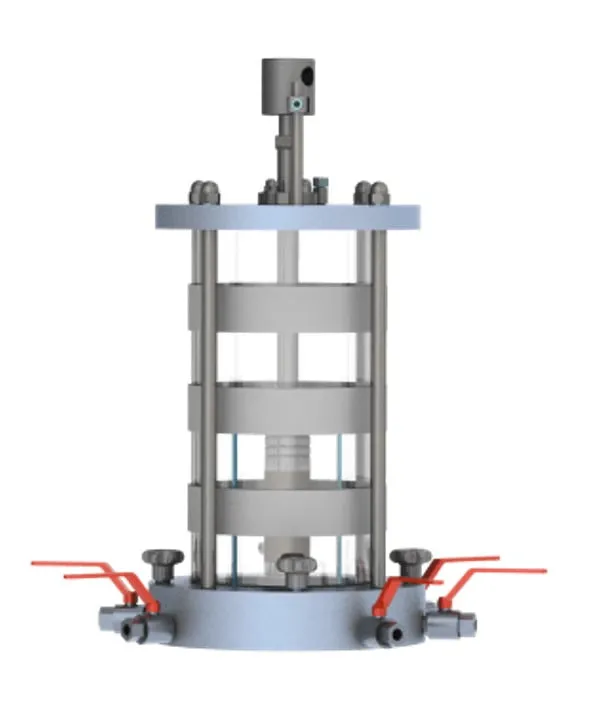 Biopdi static triaxial cell made of acrylic and aluminum with ball valves on the base