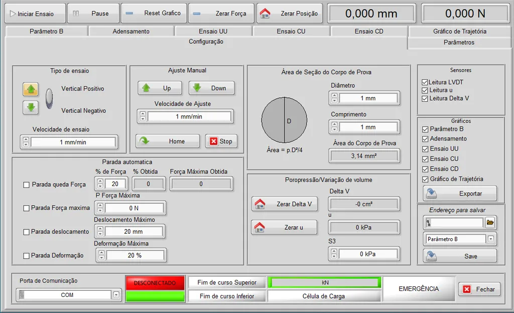 Screen 01 - software - static triaxial test