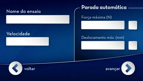Automatic stop screen by maximum force and displacement, with the test speed