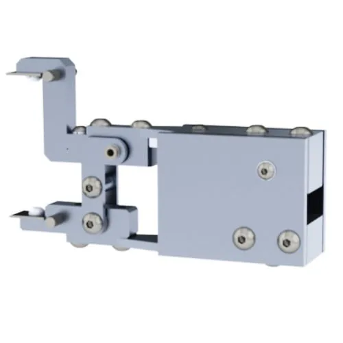Biopdi extensometer with its two contact arms clamped to the test specimen