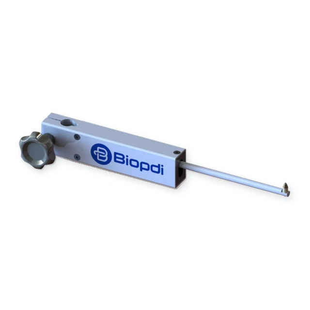 Biopdi deflectometer, with the transducer body, the probe rod and the clamping knob