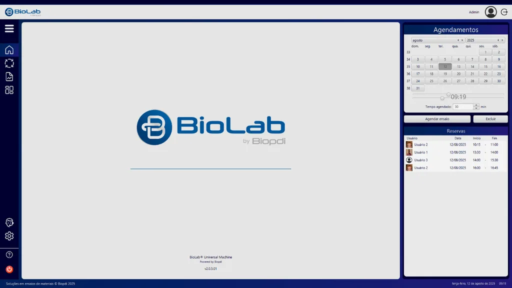BioLab software: home screen with the equipment booking calendar