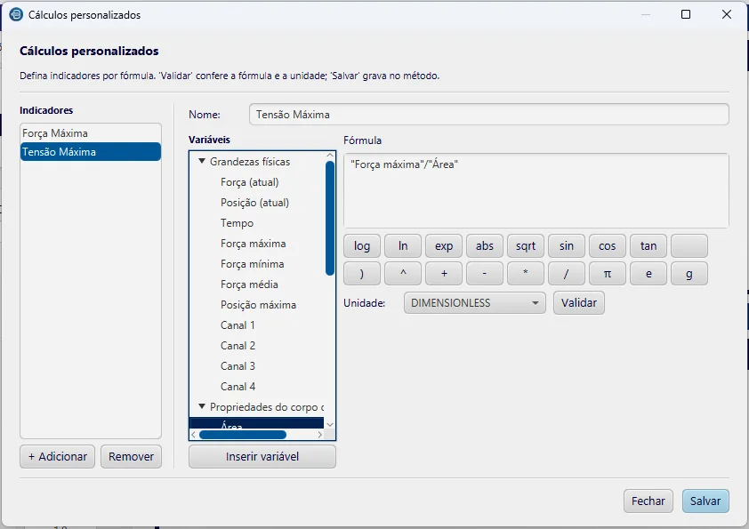 BioLab software custom calculations window with a variable tree and formula editor